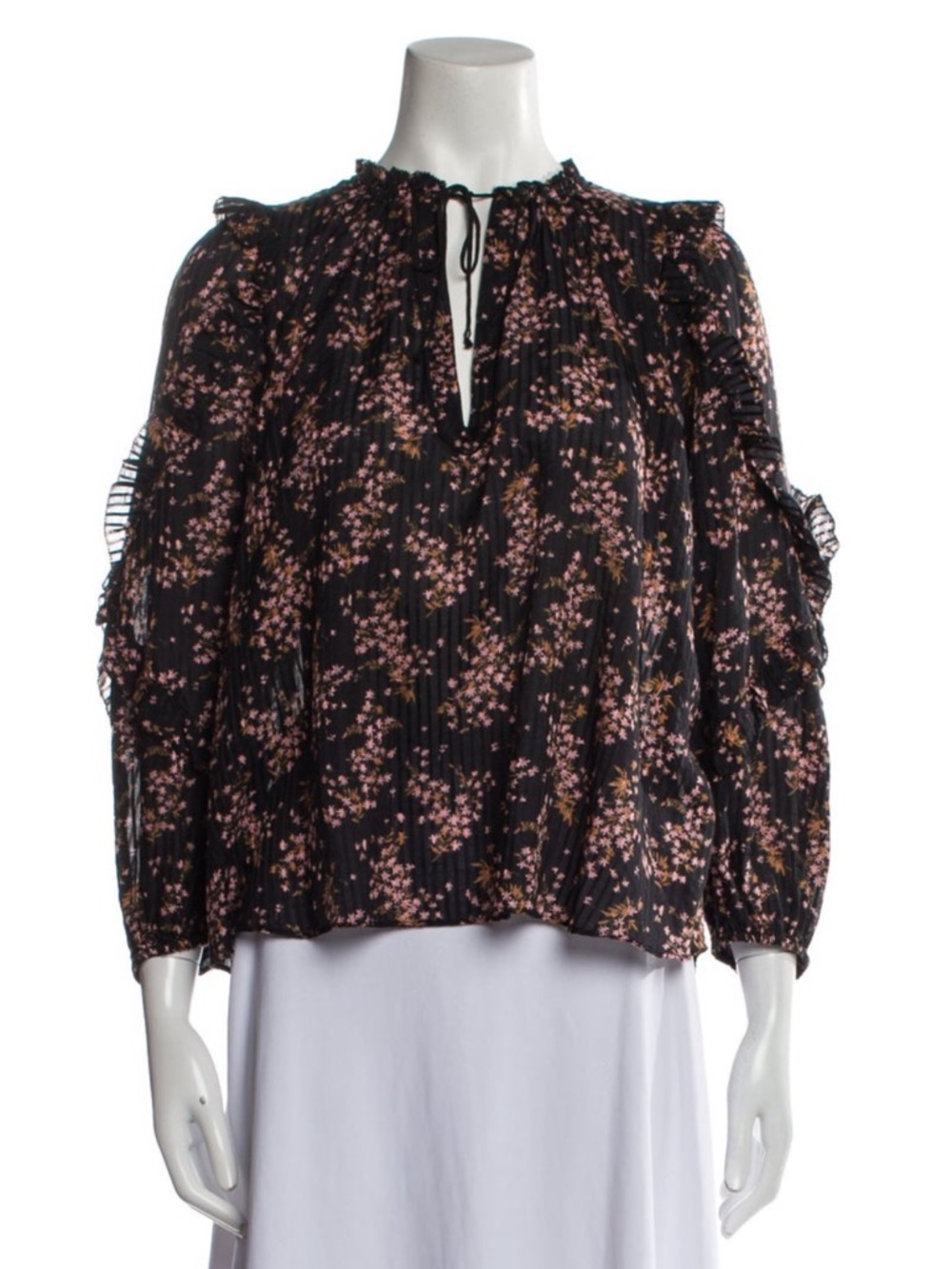 Ulla Johnson Black Floral Print Tie Neck Blouse Size: S| US 4